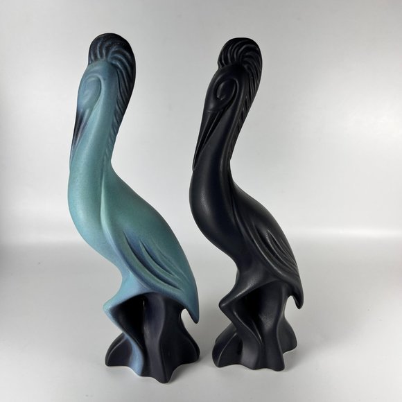 Vintage Crane Bird Figurine Sculpture Bell of California Blue Black MCM Lot of 2 - Picture 5 of 12